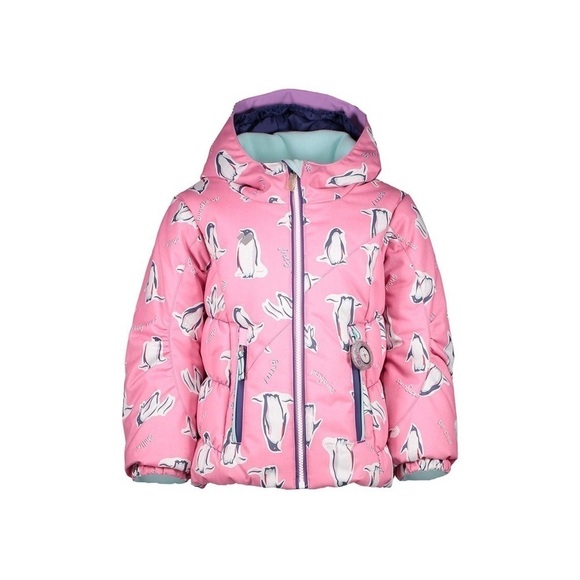 Obermeyer Little Girls Cakewalk Insulated Ski Jacket XS 1yr Pink Penguins - Picture 1 of 12